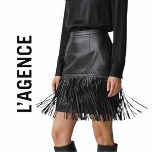 L'AGENCE Black Lamb Leather Fringe Mini Skirt - Size 0